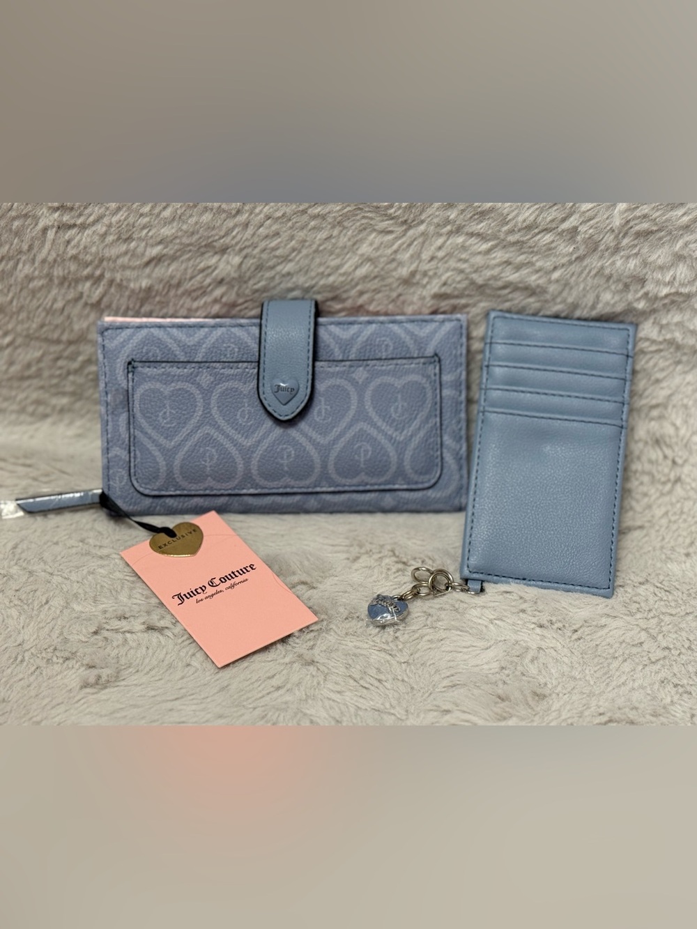 Juicy Couture Light Blue Heart-Print Wallet & Card Holder Set